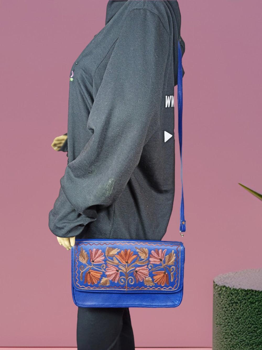 Leather Sling Bag | Aari Hand Clutch | 10" Big Clutch Leather - ZANSKAR ARTS
