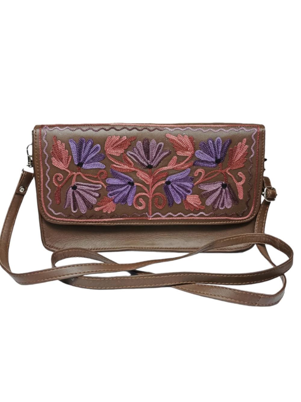 Leather Sling Bag | Aari Hand Clutch | 10" Big Clutch Leather - ZANSKAR ARTS