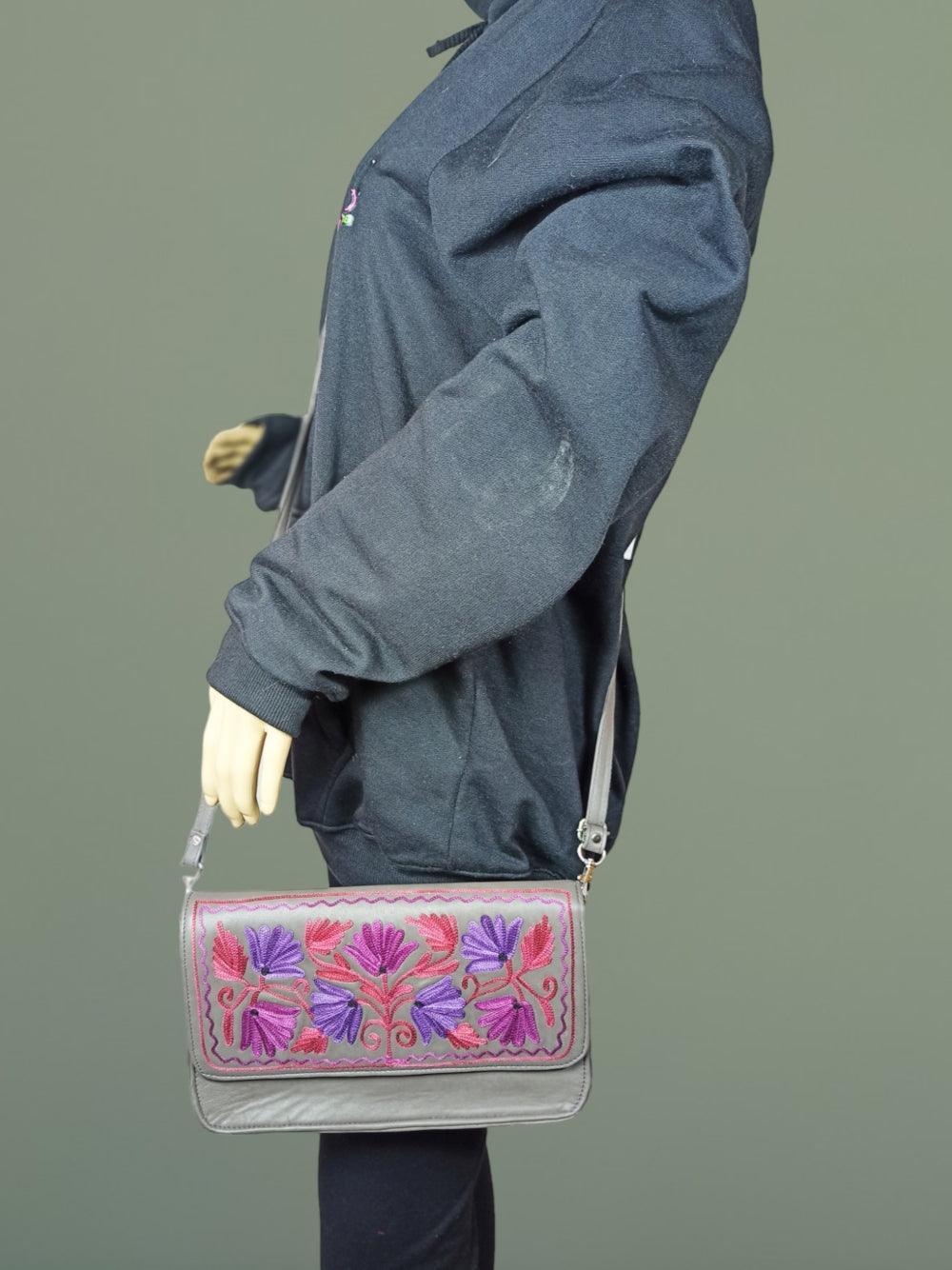 Leather Sling Bag | Aari Hand Clutch | 10" Big Clutch Leather - ZANSKAR ARTS