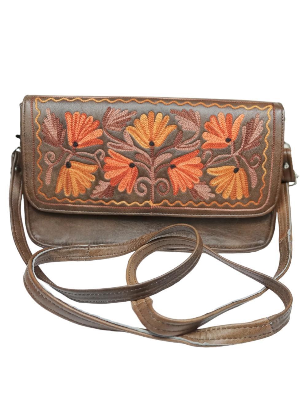 Leather Sling Bag | Aari Hand Clutch | 10" Big Clutch Leather - ZANSKAR ARTS