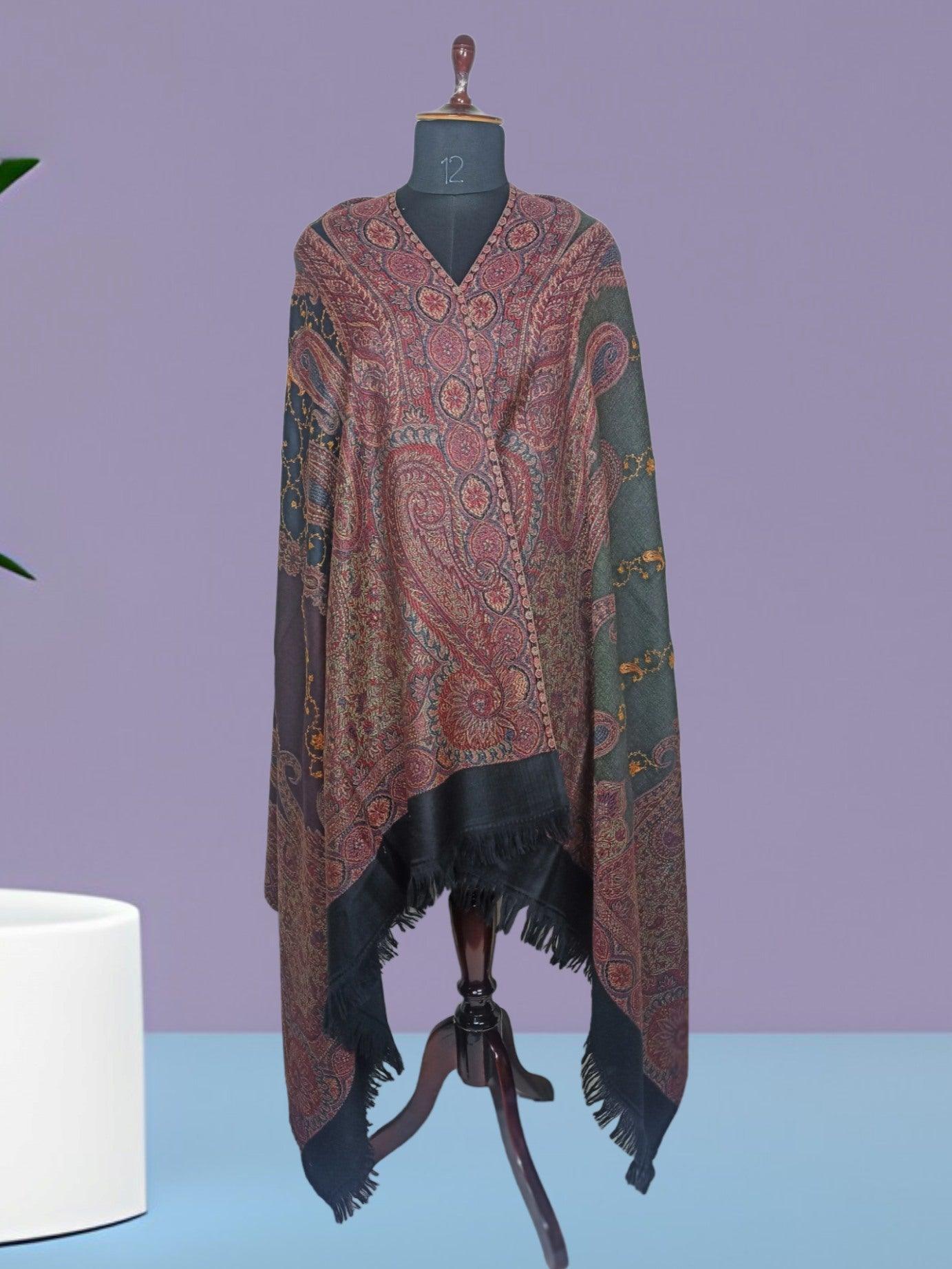 Needle Work Shawl | Woolen Shawl | Black - ZANSKAR ARTS