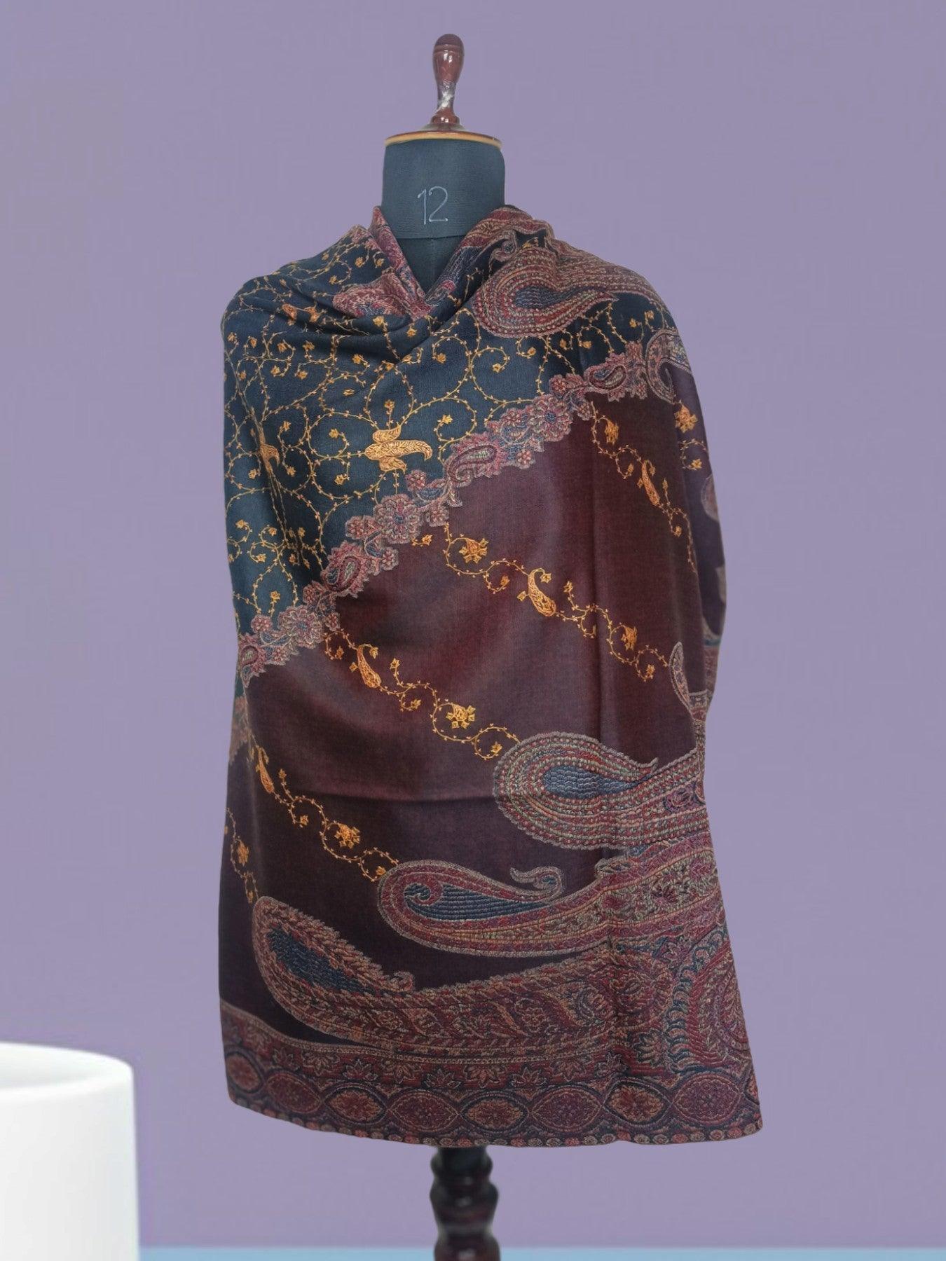 Needle Work Shawl | Woolen Shawl | Black - ZANSKAR ARTS