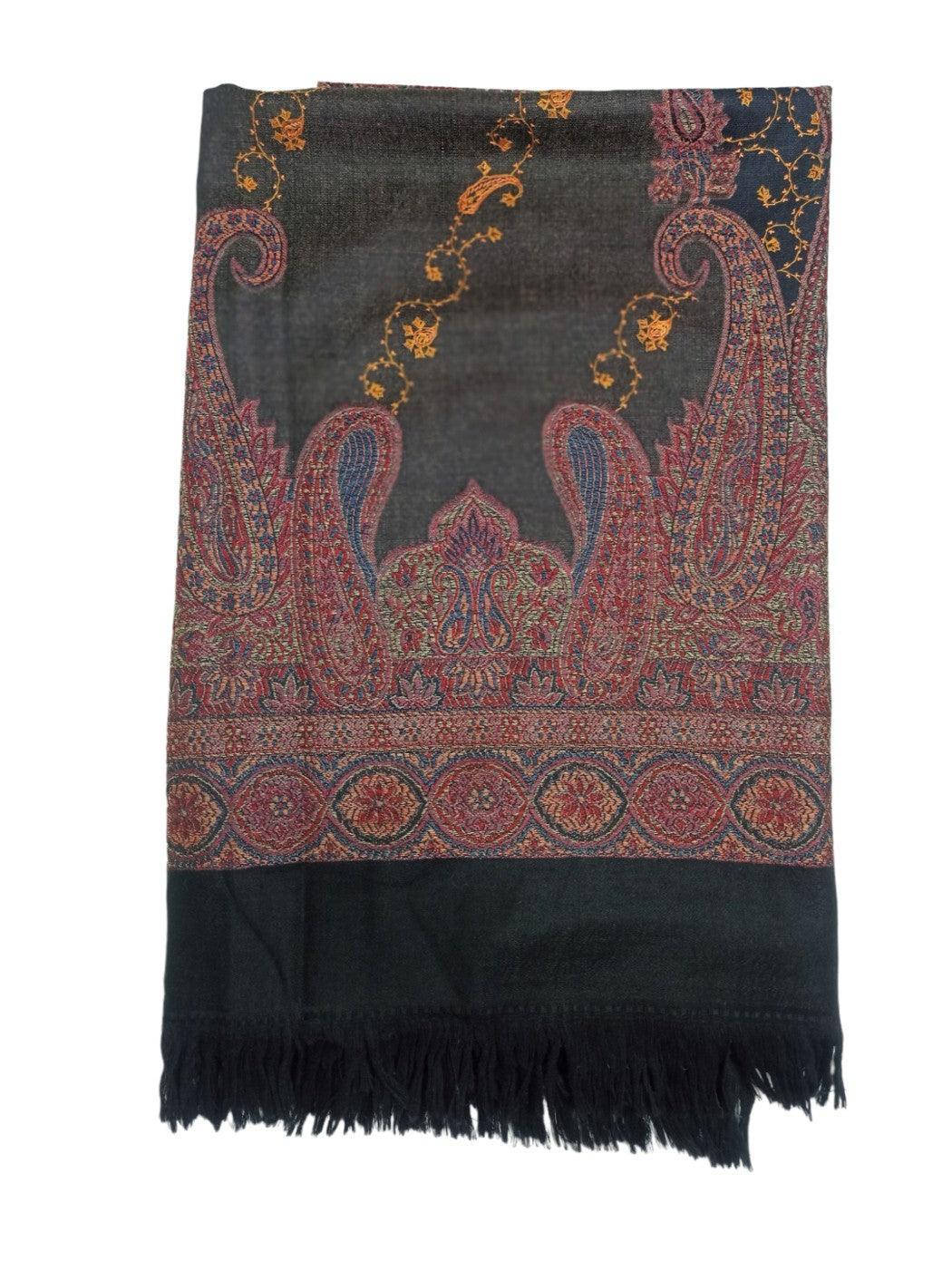 Needle Work Shawl | Woolen Shawl | Black - ZANSKAR ARTS