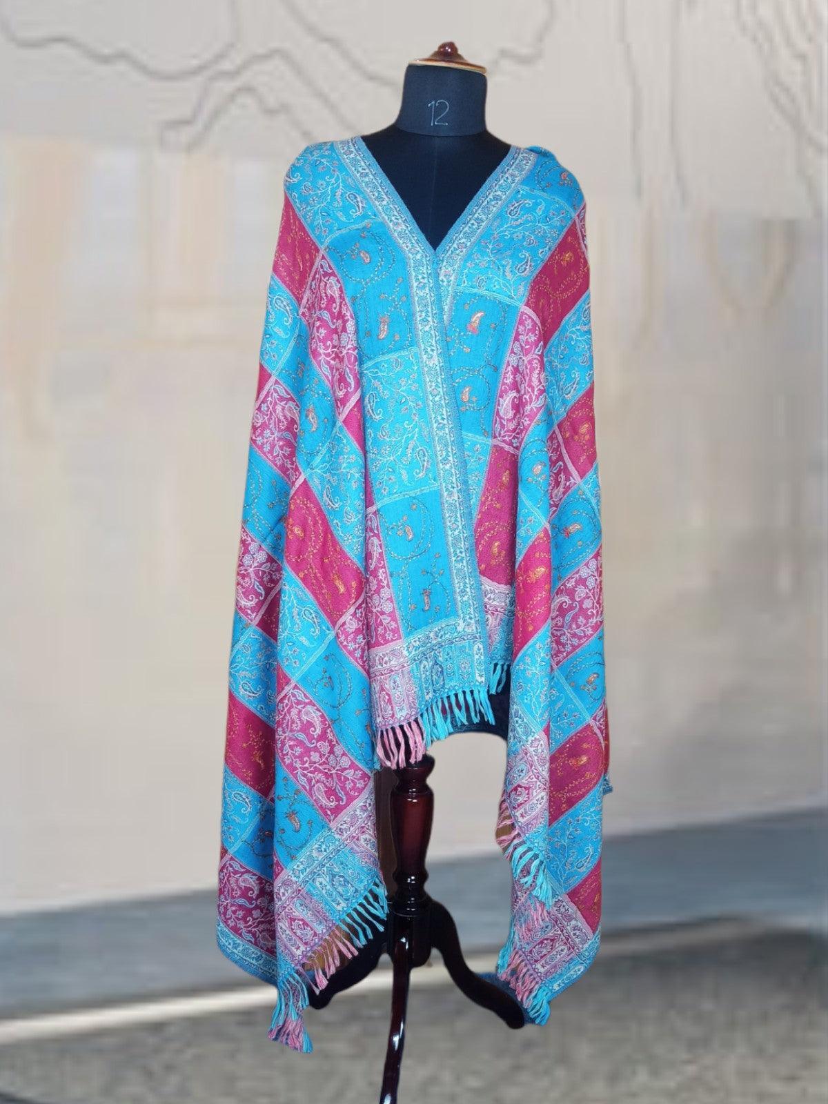 Needle Work Shawl | Woolen Shawl | Multicolor - ZANSKAR ARTS