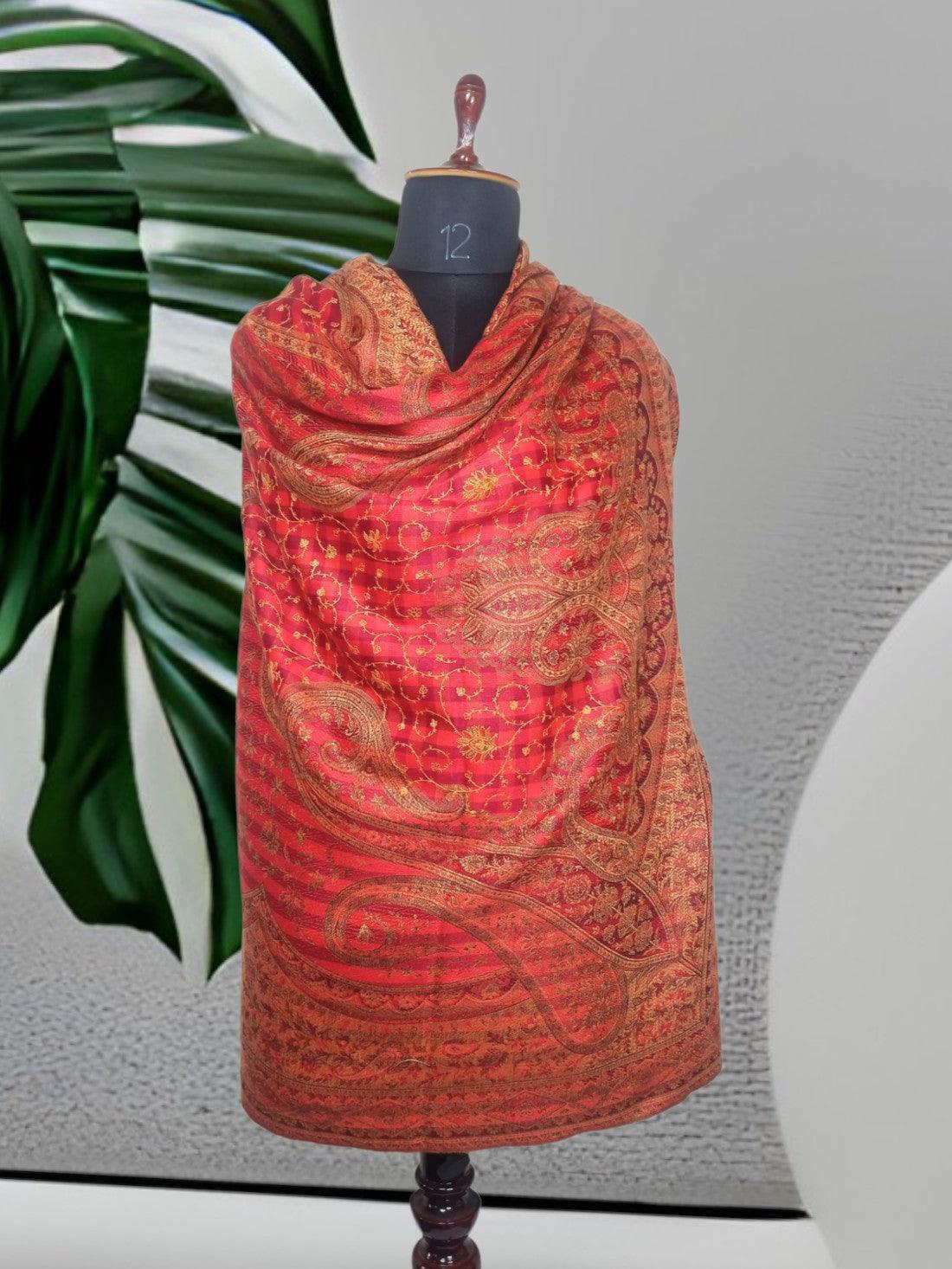 Needle Work Shawl | Woolen Shawl | Multicolour - ZANSKAR ARTS