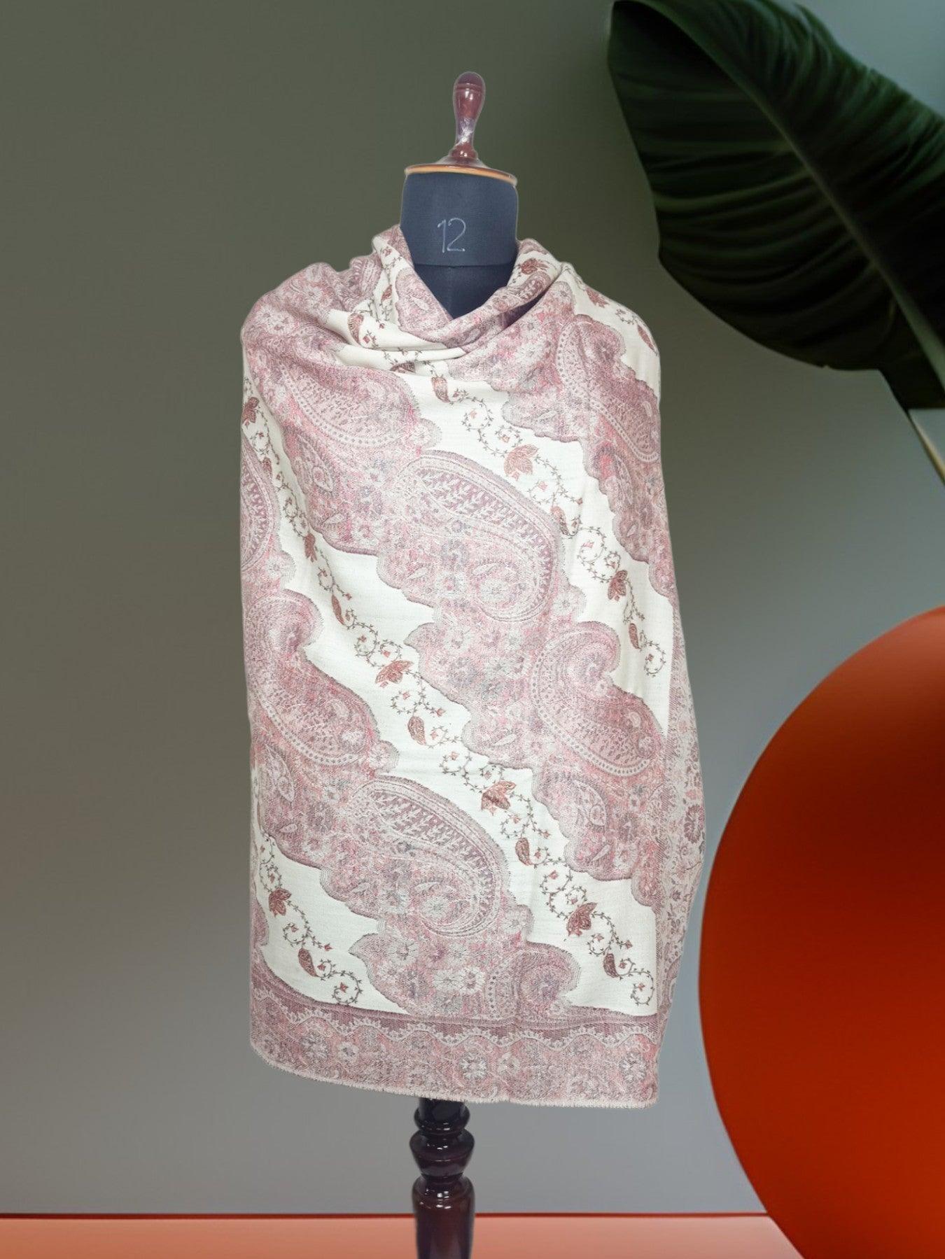 Needle Work Shawl | Woolen Shawl |White - ZANSKAR ARTS