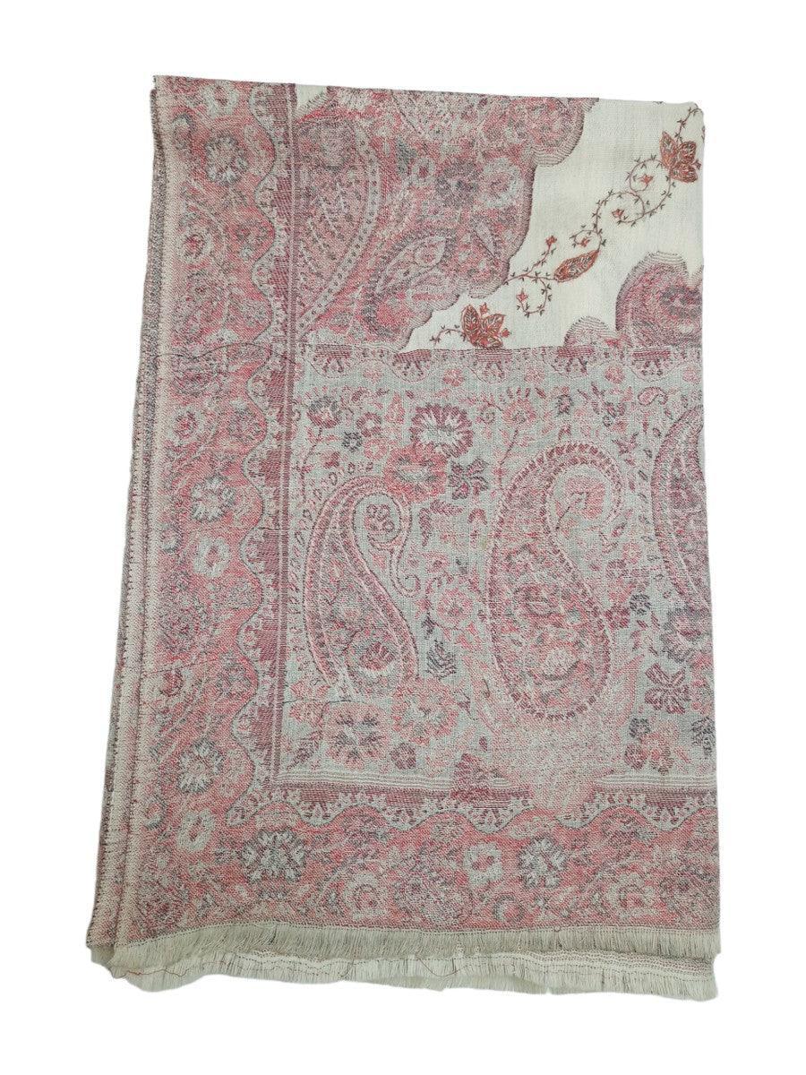 Needle Work Shawl | Woolen Shawl |White - ZANSKAR ARTS