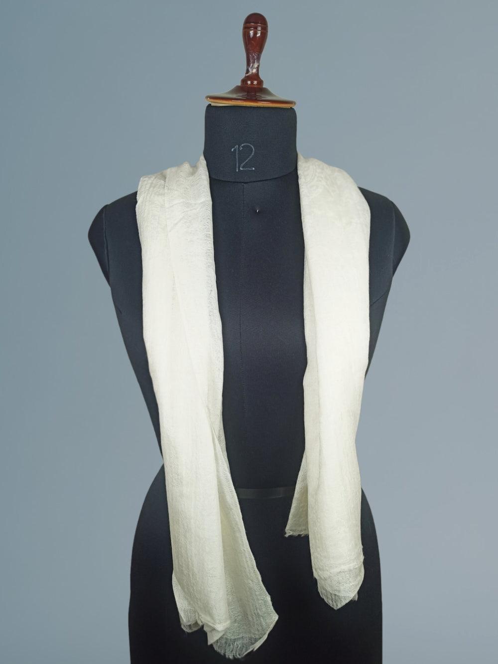 Pashmina Stole | Self Designed Stole | White Colour - ZANSKAR ARTS