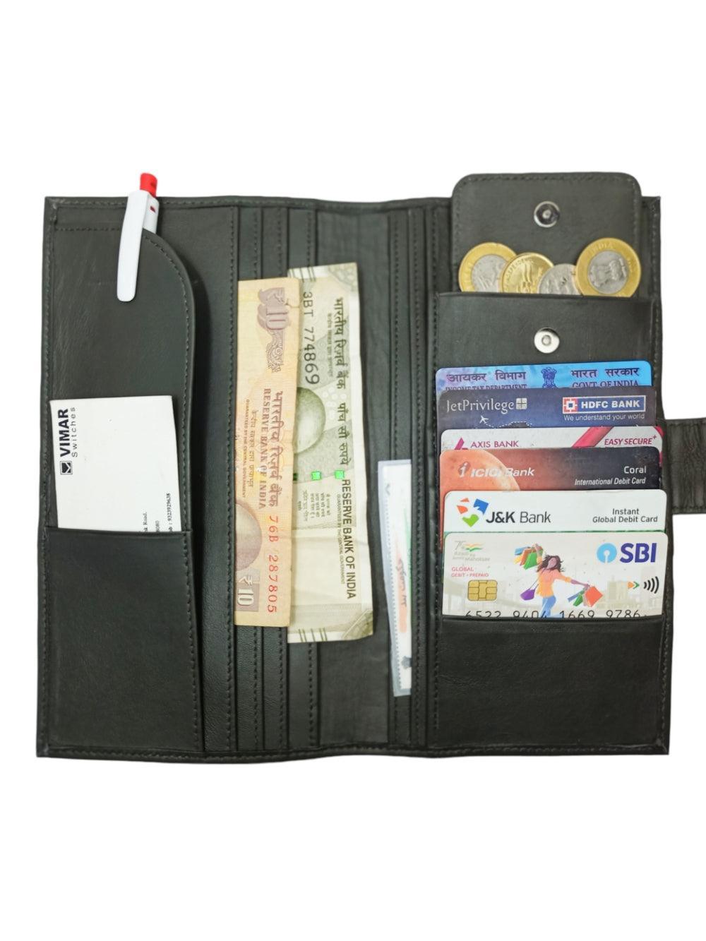 Passport Wallet Leather | Casual Black Clutch | Regular Size - ZANSKAR ARTS