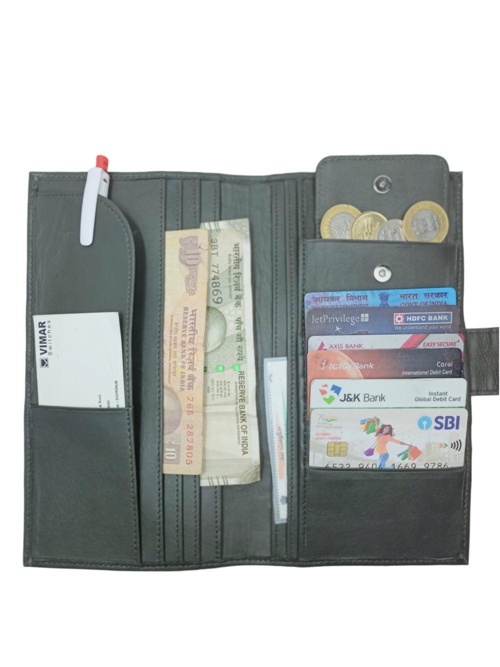 Passport Wallet Leather | Casual Grey Clutch | Regular Size - ZANSKAR ARTS