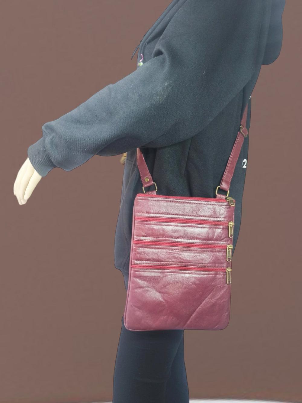 Plain Leather Sling Bag | Plain 5 Zipper | Sling Bag For Girls - ZANSKAR ARTS