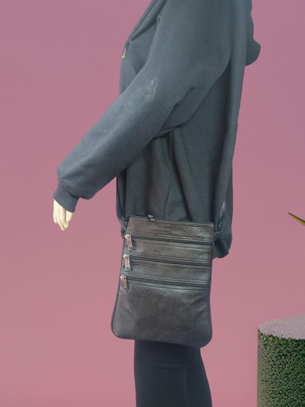 Plain Leather Sling Bag | Plain 5 Zipper | Sling Bag For Girls - ZANSKAR ARTS