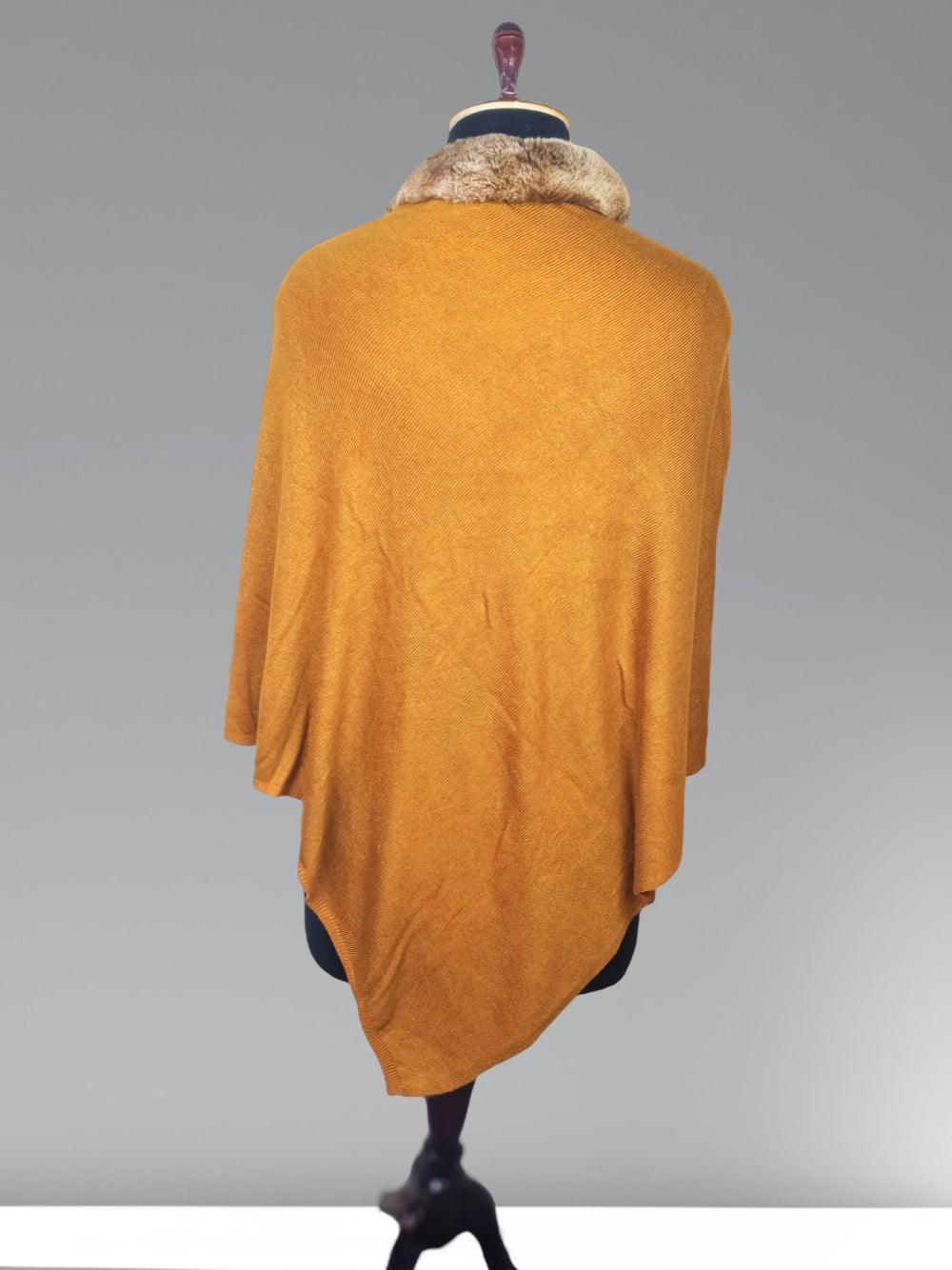 Plain Pashmina Panchu With Fur | Brown Colour - ZANSKAR ARTS