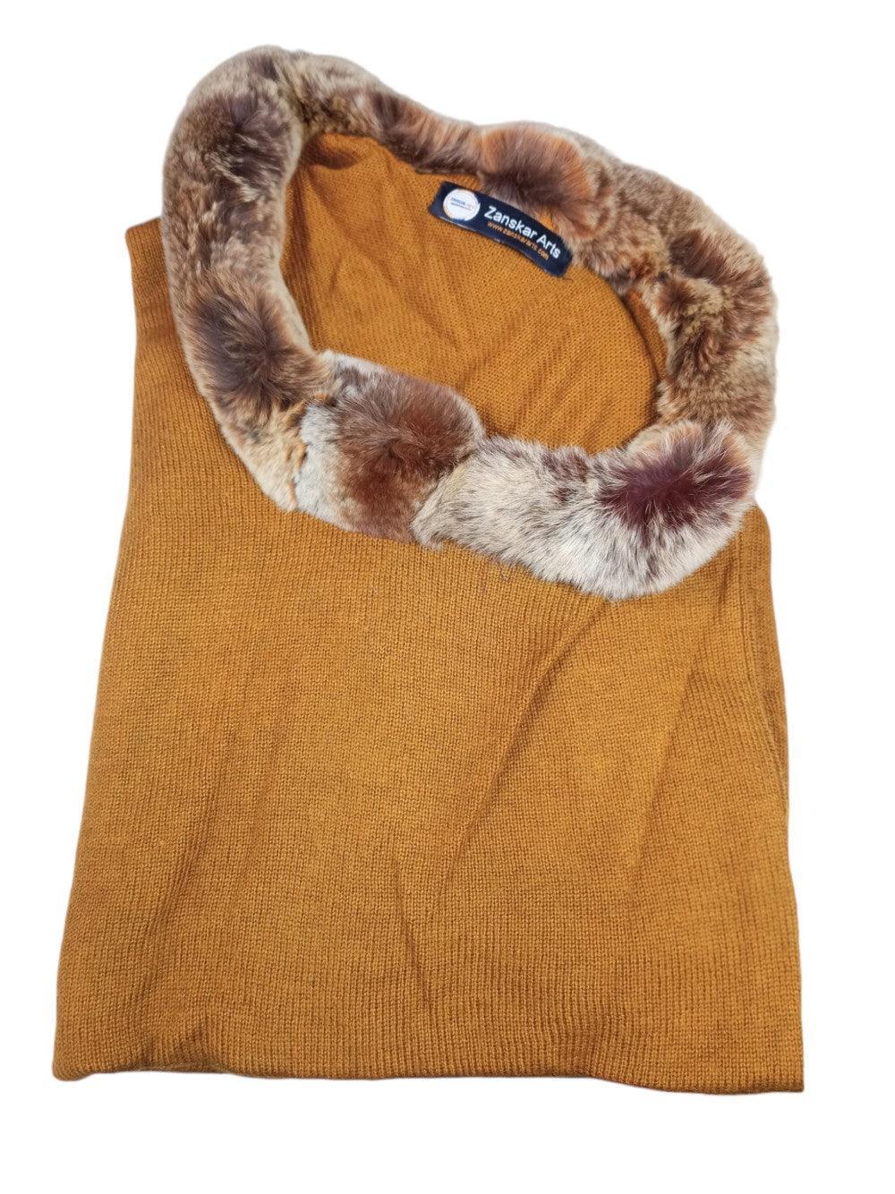 Plain Pashmina Panchu With Fur | Brown Colour - ZANSKAR ARTS