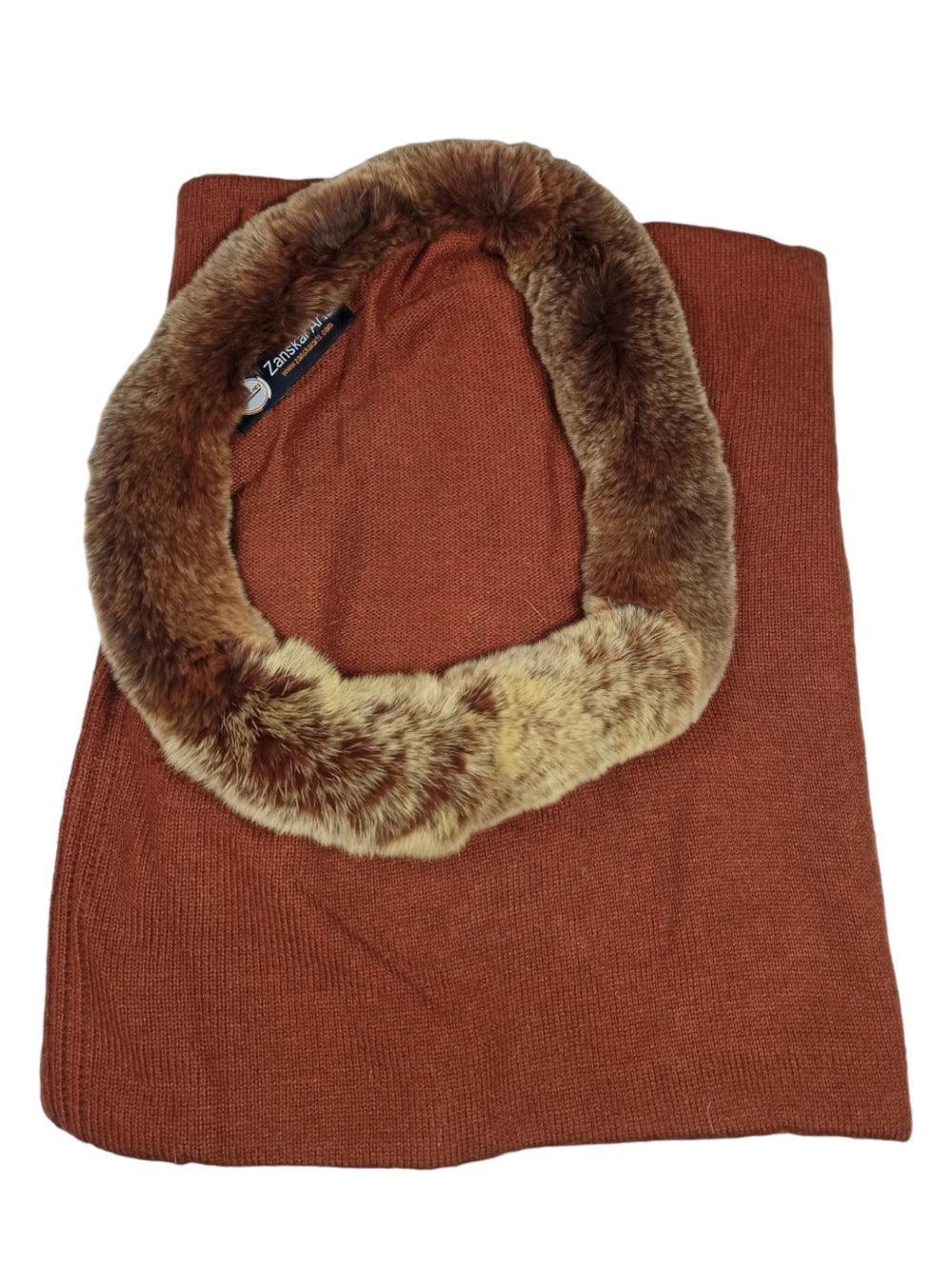 Plain Pashmina Panchu With Fur | Cennamon Colour - ZANSKAR ARTS