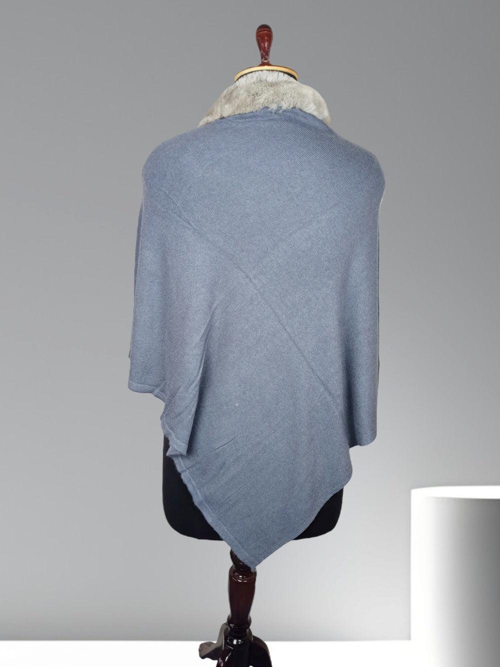 Plain Pashmina Panchu with Fur | Dark Grey Colour - ZANSKAR ARTS