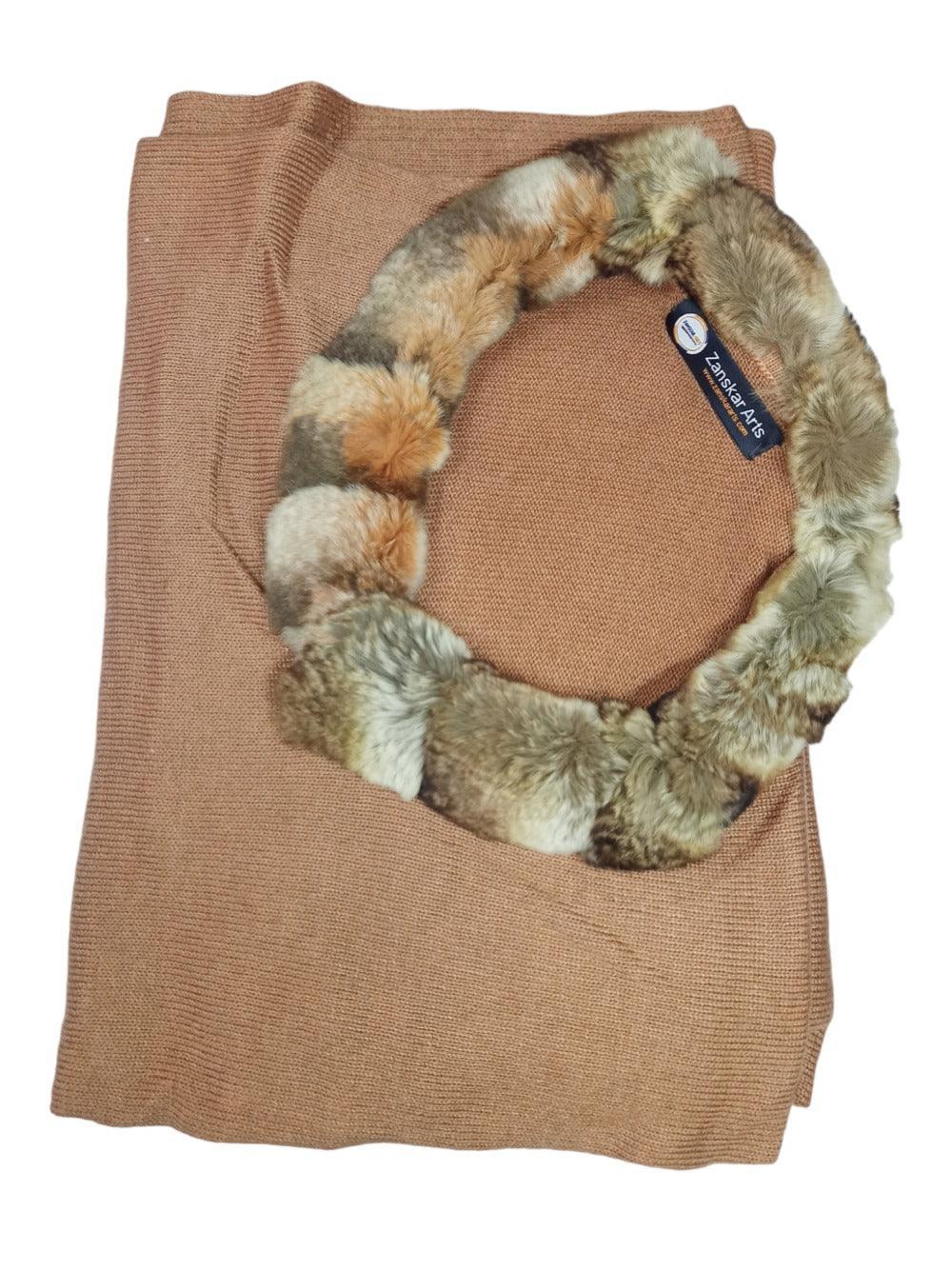 Plain Pashmina Panchu With Fur | Peanut Colour - ZANSKAR ARTS