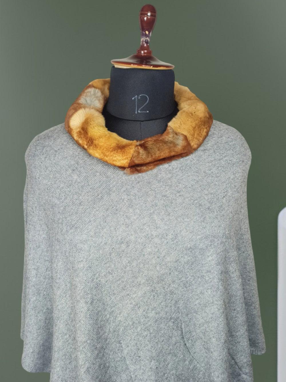 Plain Pashmina Panchu with Fur | Silver Colour - ZANSKAR ARTS