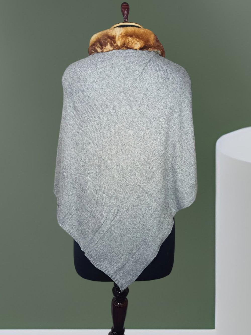 Plain Pashmina Panchu with Fur | Silver Colour - ZANSKAR ARTS