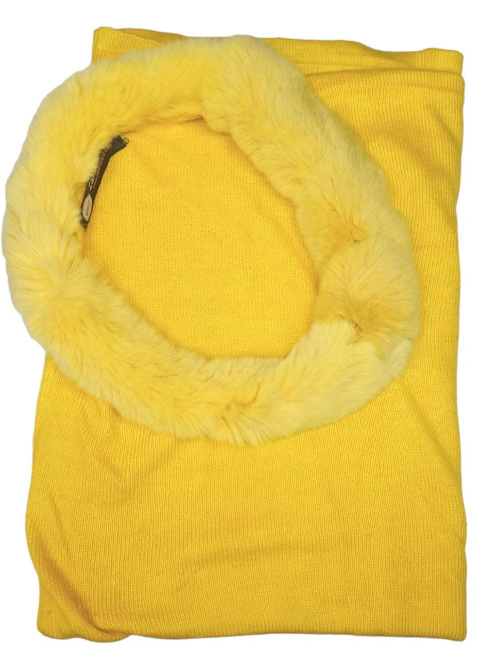 Plain Pashmina Panchu With Fur | Yallow Colour - ZANSKAR ARTS