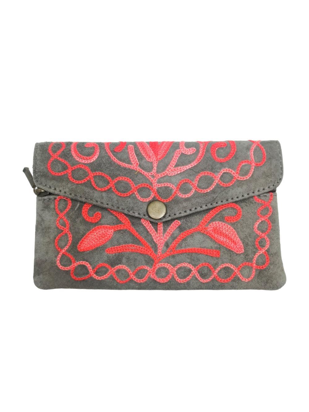 Suede Leather Flap Purse | Kashmiri Flap Purse | 6" Zip Purse - ZANSKAR ARTS