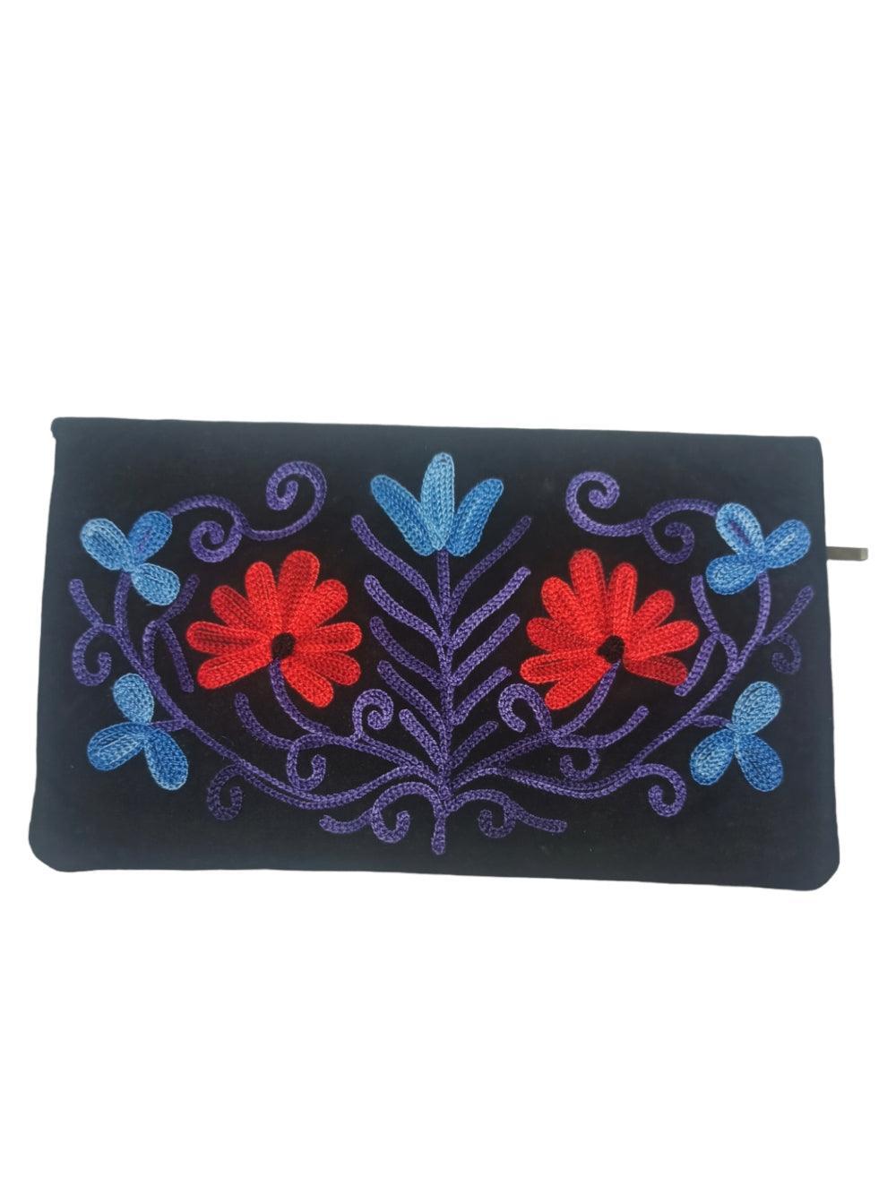 Suede Leather Flap Purse | Kashmiri Flap Purse | 8" Zip Purse - ZANSKAR ARTS
