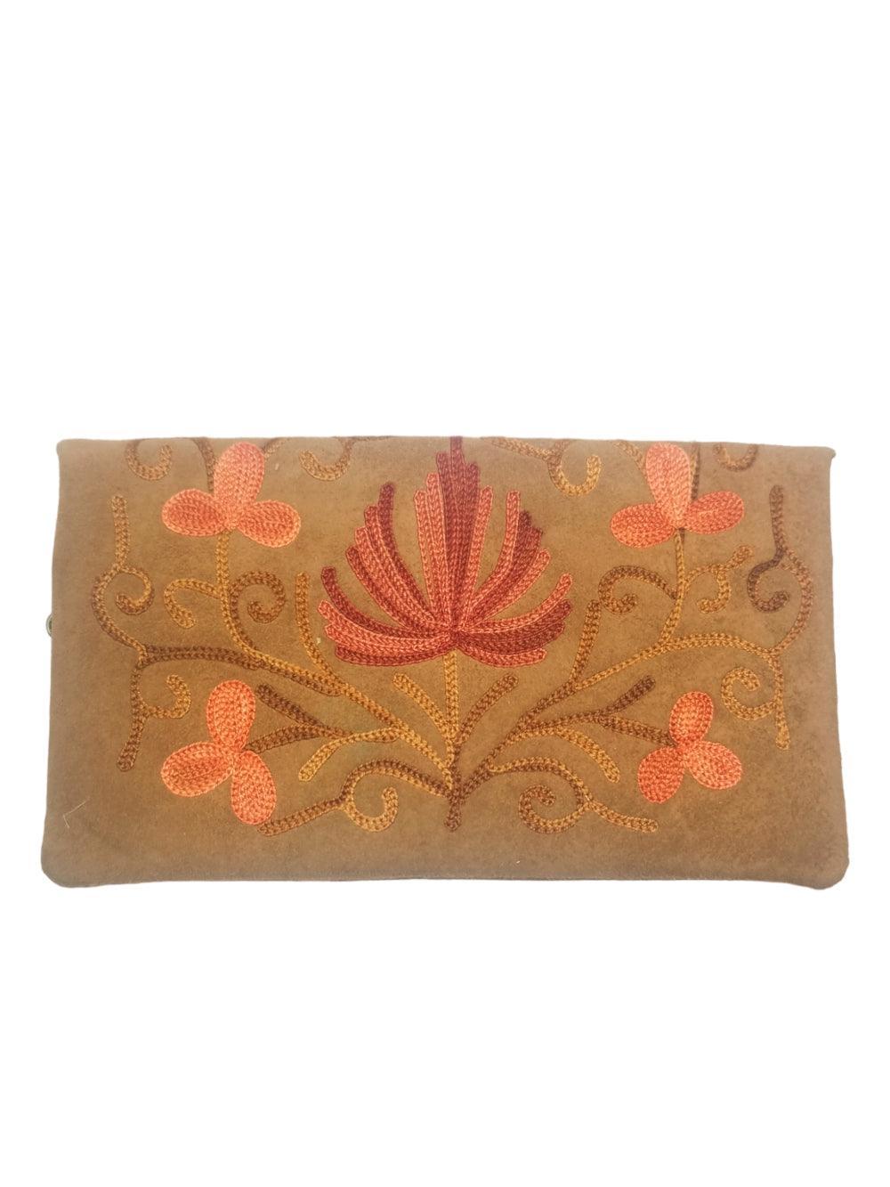 Suede Leather Flap Purse | Kashmiri Flap Purse | 8" Zip Purse - ZANSKAR ARTS