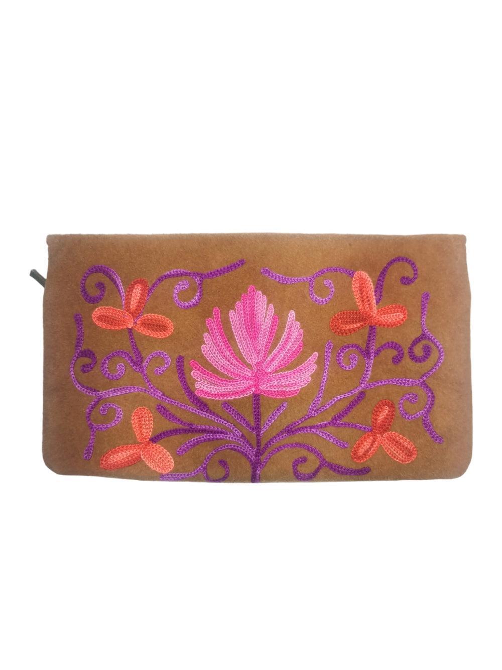 Suede Leather Flap Purse | Kashmiri Flap Purse | 8" Zip Purse - ZANSKAR ARTS