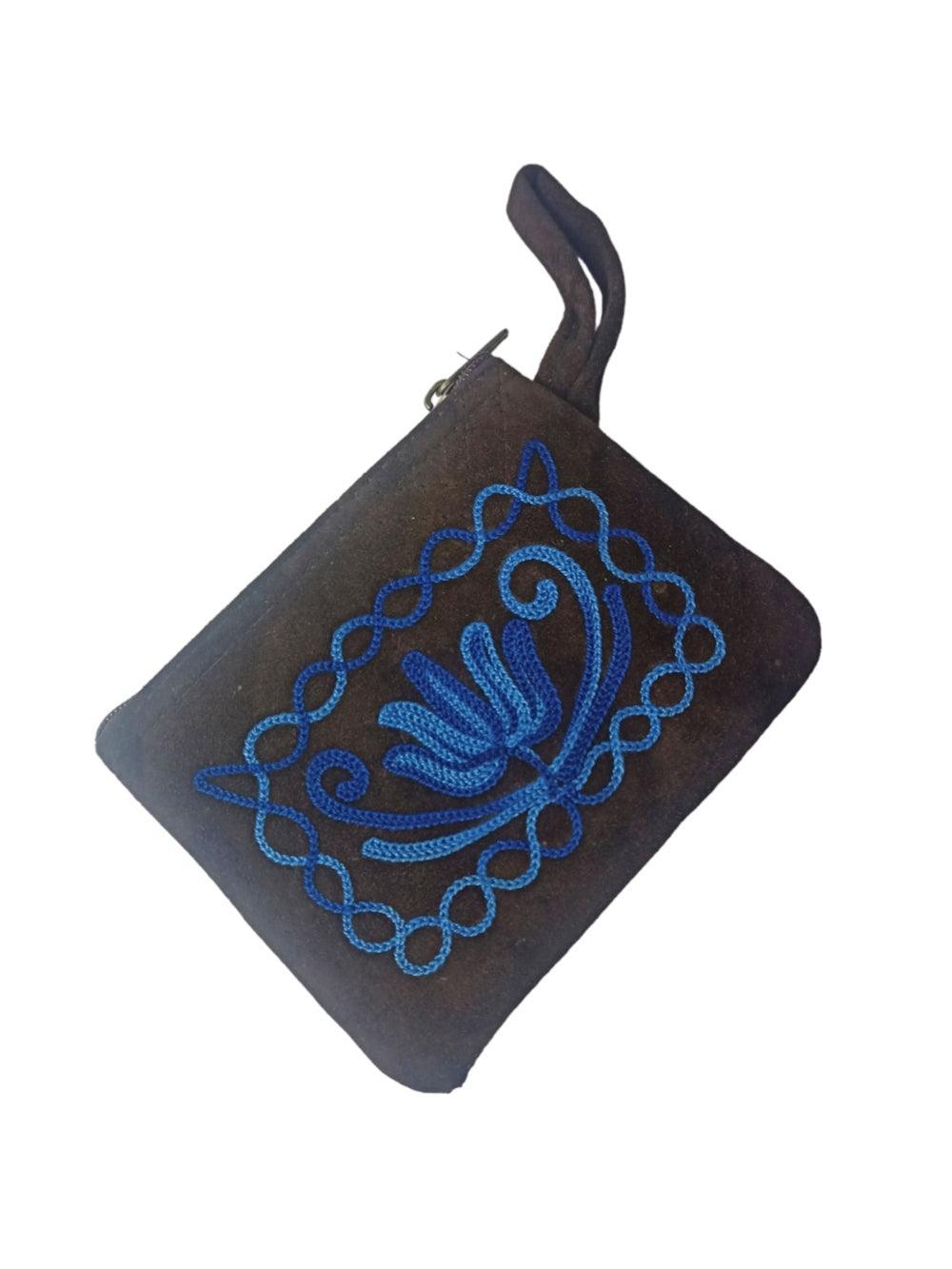 Suede Leather Purse Single Zip | Aari Hand Purch | 4"Zip Purse - ZANSKAR ARTS
