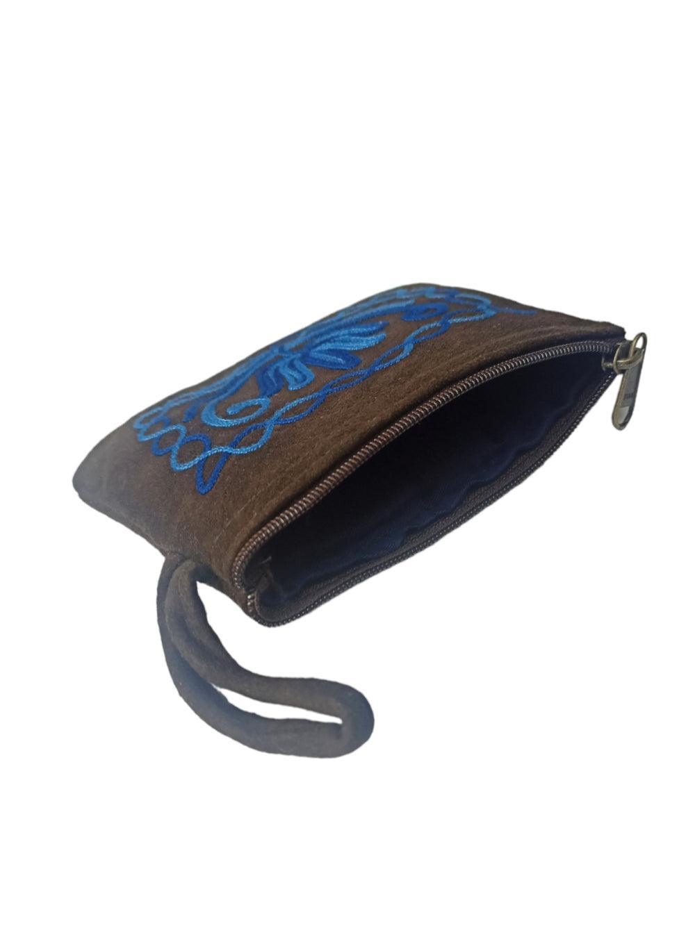 Suede Leather Purse Single Zip | Aari Hand Purch | 4"Zip Purse - ZANSKAR ARTS