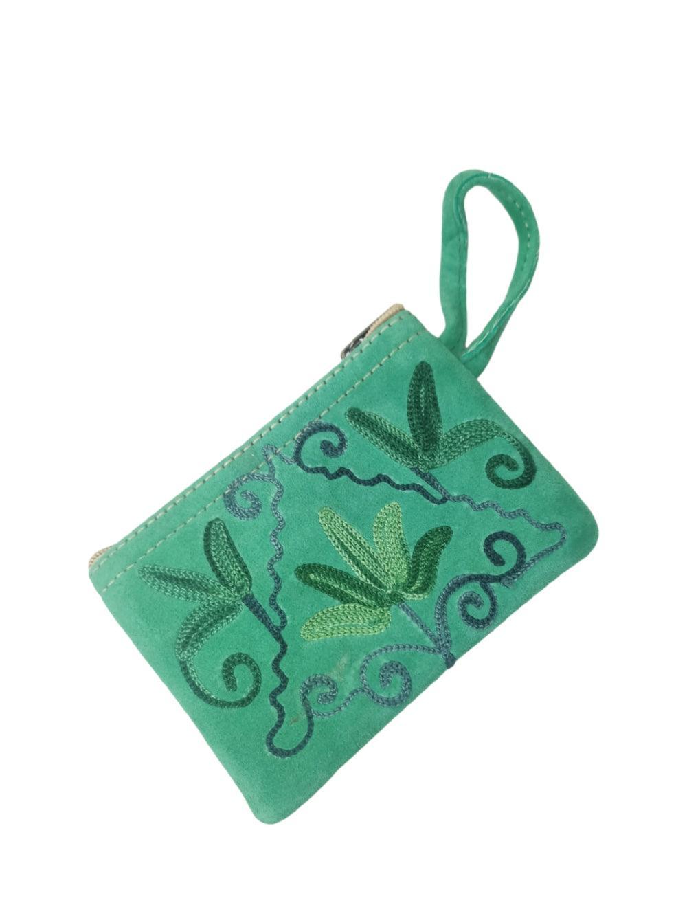 Suede Leather Purse Single Zip | Aari Hand Purch | 4"Zip Purse - ZANSKAR ARTS