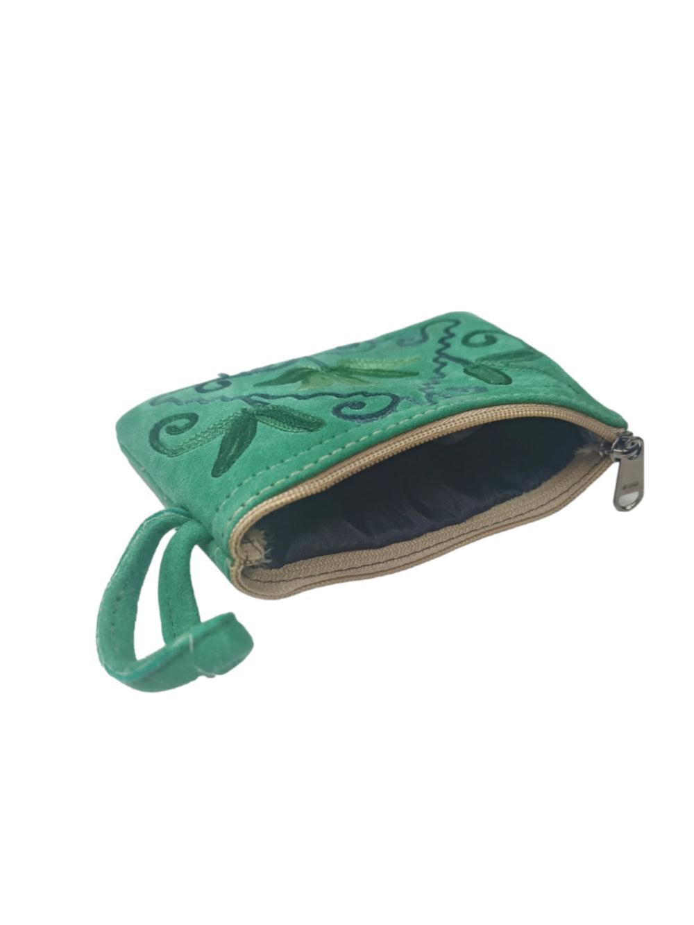 Suede Leather Purse Single Zip | Aari Hand Purch | 4"Zip Purse - ZANSKAR ARTS