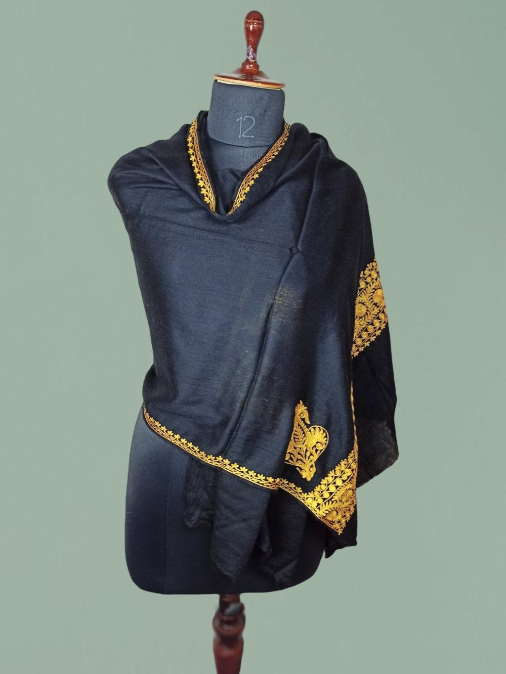 Tilla Border Stole | Zare Border | Black - ZANSKAR ARTS