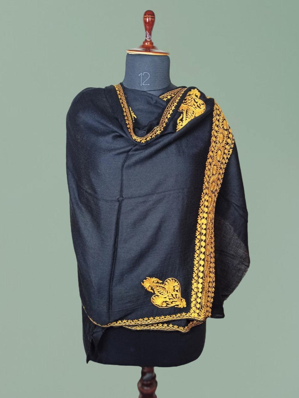 Tilla Border Stole | Zare Border | Black - ZANSKAR ARTS