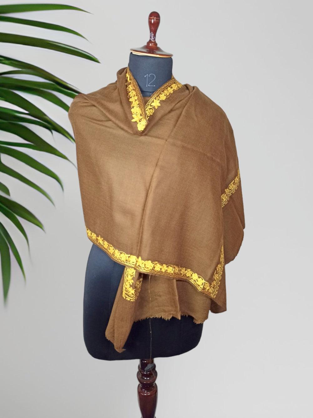 Tilla Border Stole | Zare Border | Brown Colour - ZANSKAR ARTS