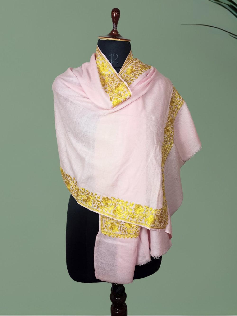 Tilla Border Stole | Zare Border | Light Pink - ZANSKAR ARTS