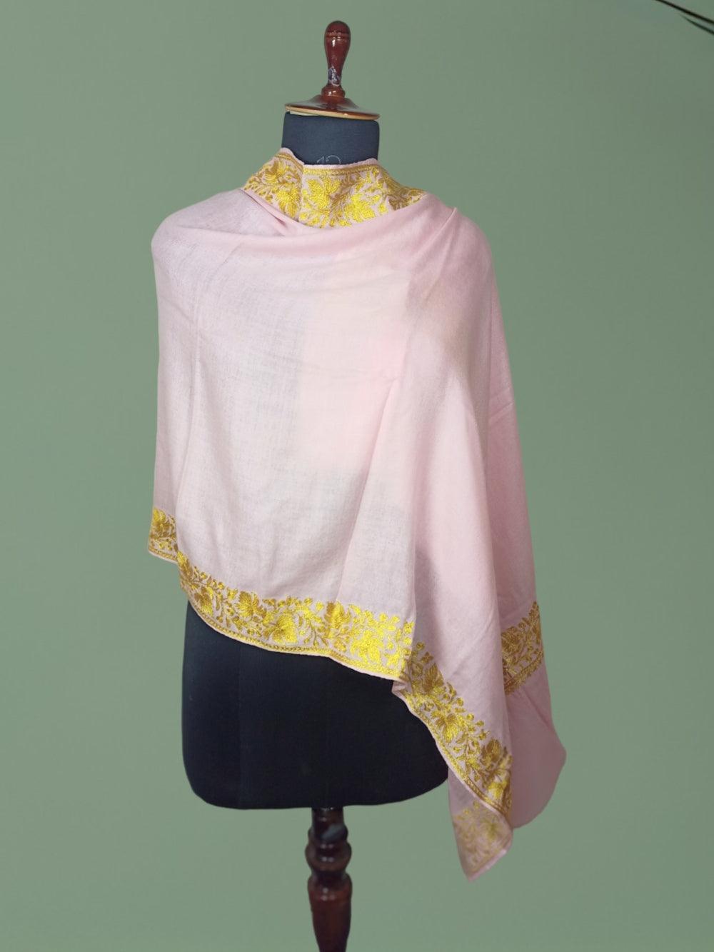 Tilla Border Stole | Zare Border | Light Pink - ZANSKAR ARTS