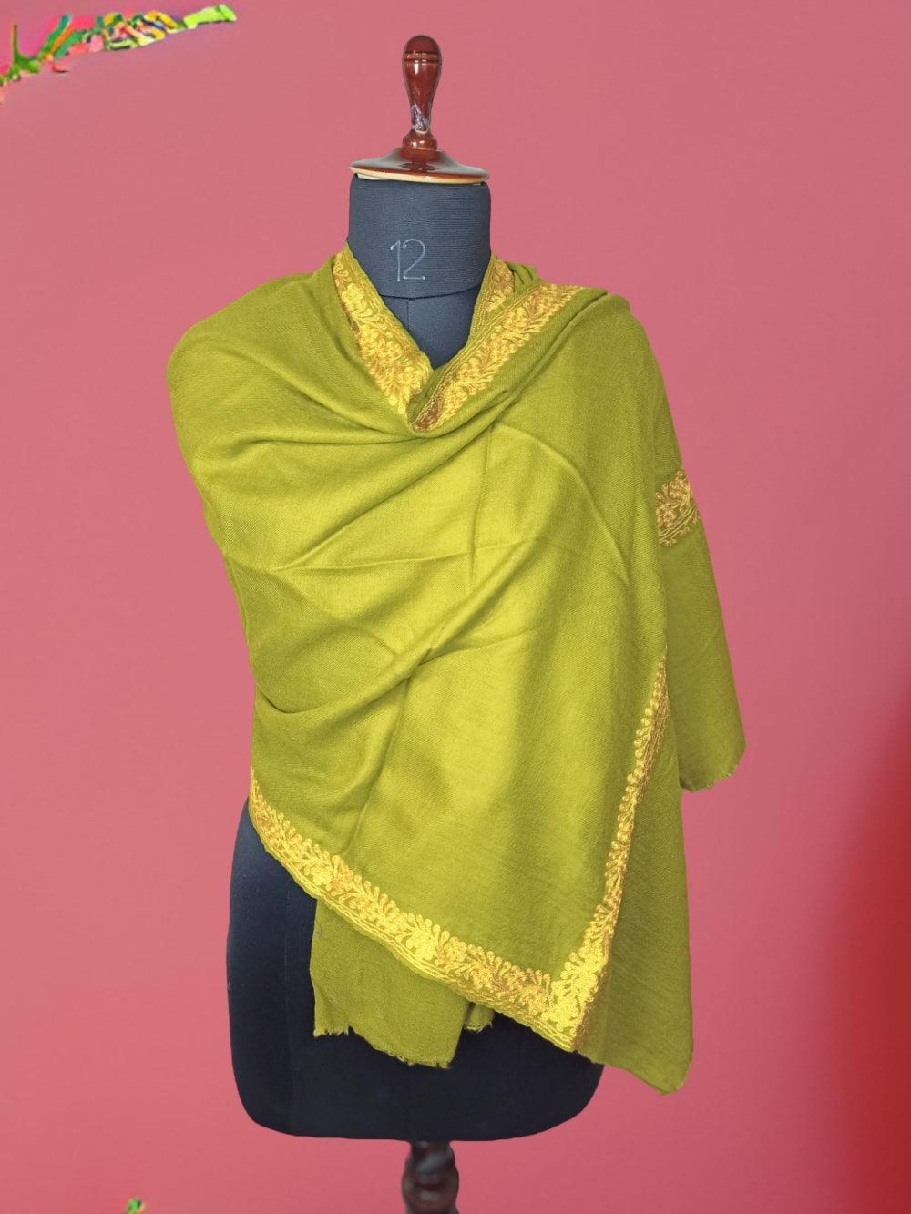 Tilla Border Stole | Zare Border | Mehndi Green - ZANSKAR ARTS
