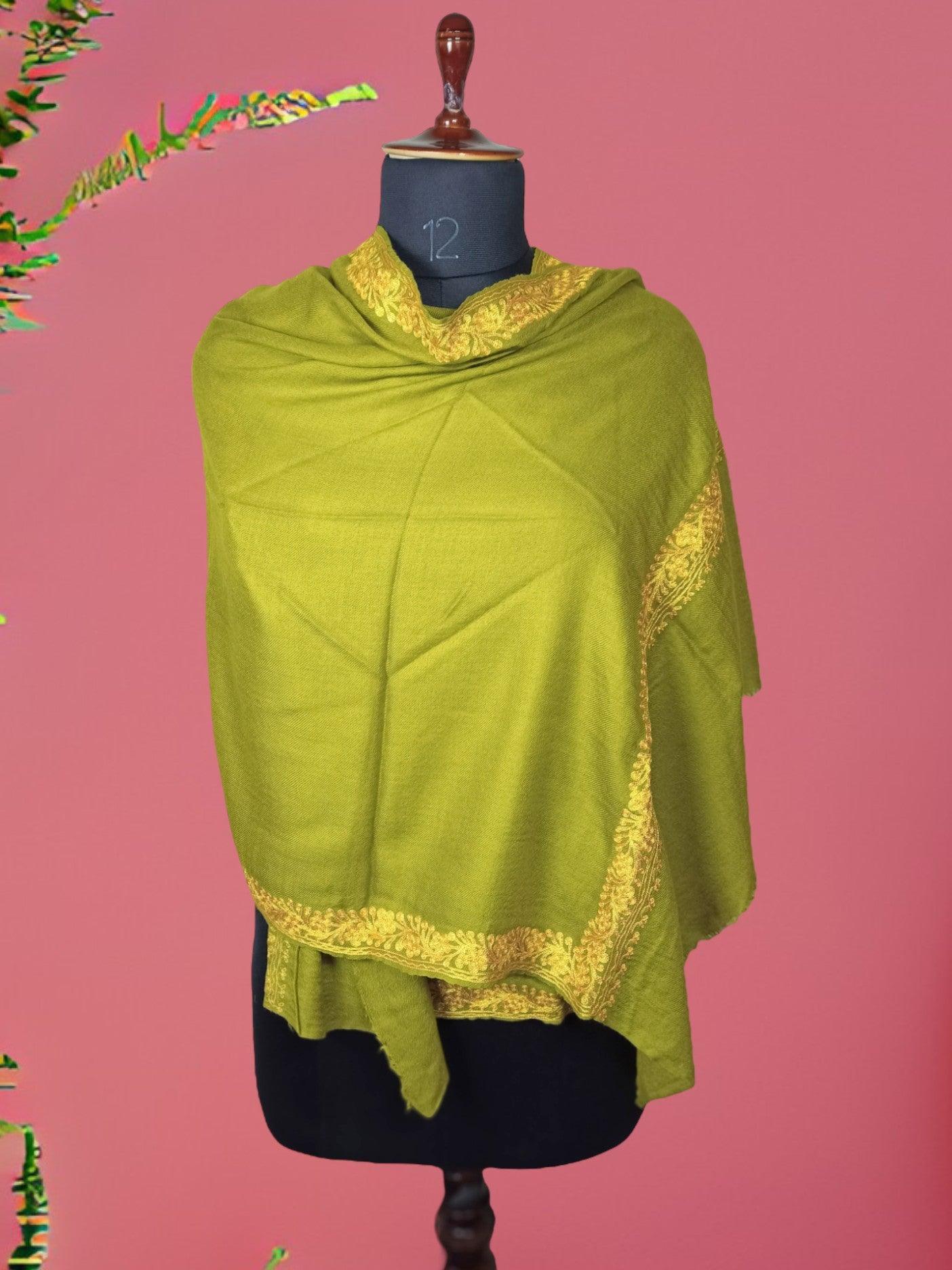 Tilla Border Stole | Zare Border | Mehndi Green - ZANSKAR ARTS