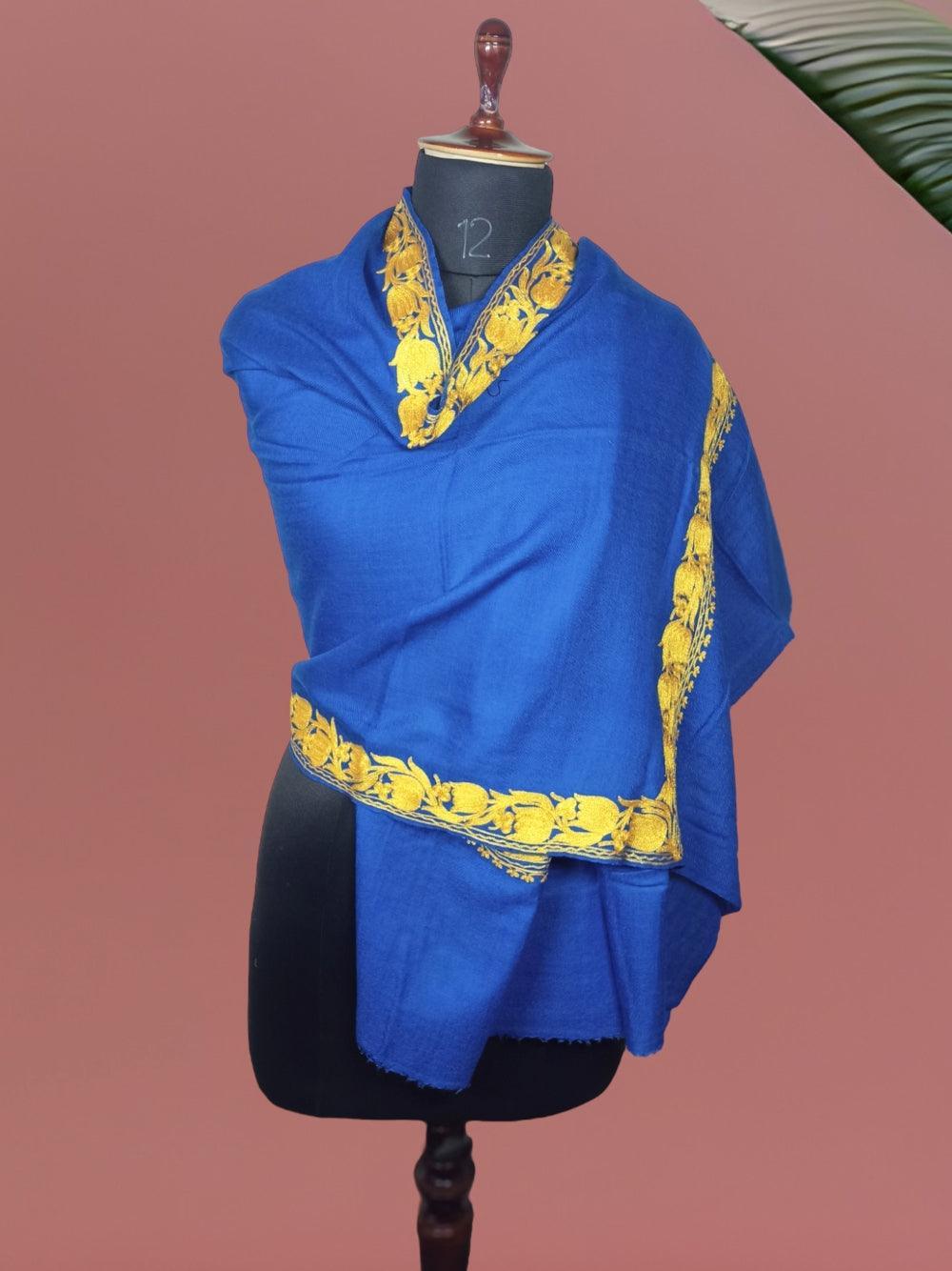 Tilla Border Stole | Zari Border | Blue Colour | Handwoven - ZANSKAR ARTS