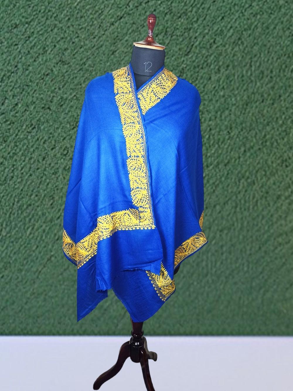 Tilla Border Stole | Zari Border | Blue Colour | Handwoven - ZANSKAR ARTS