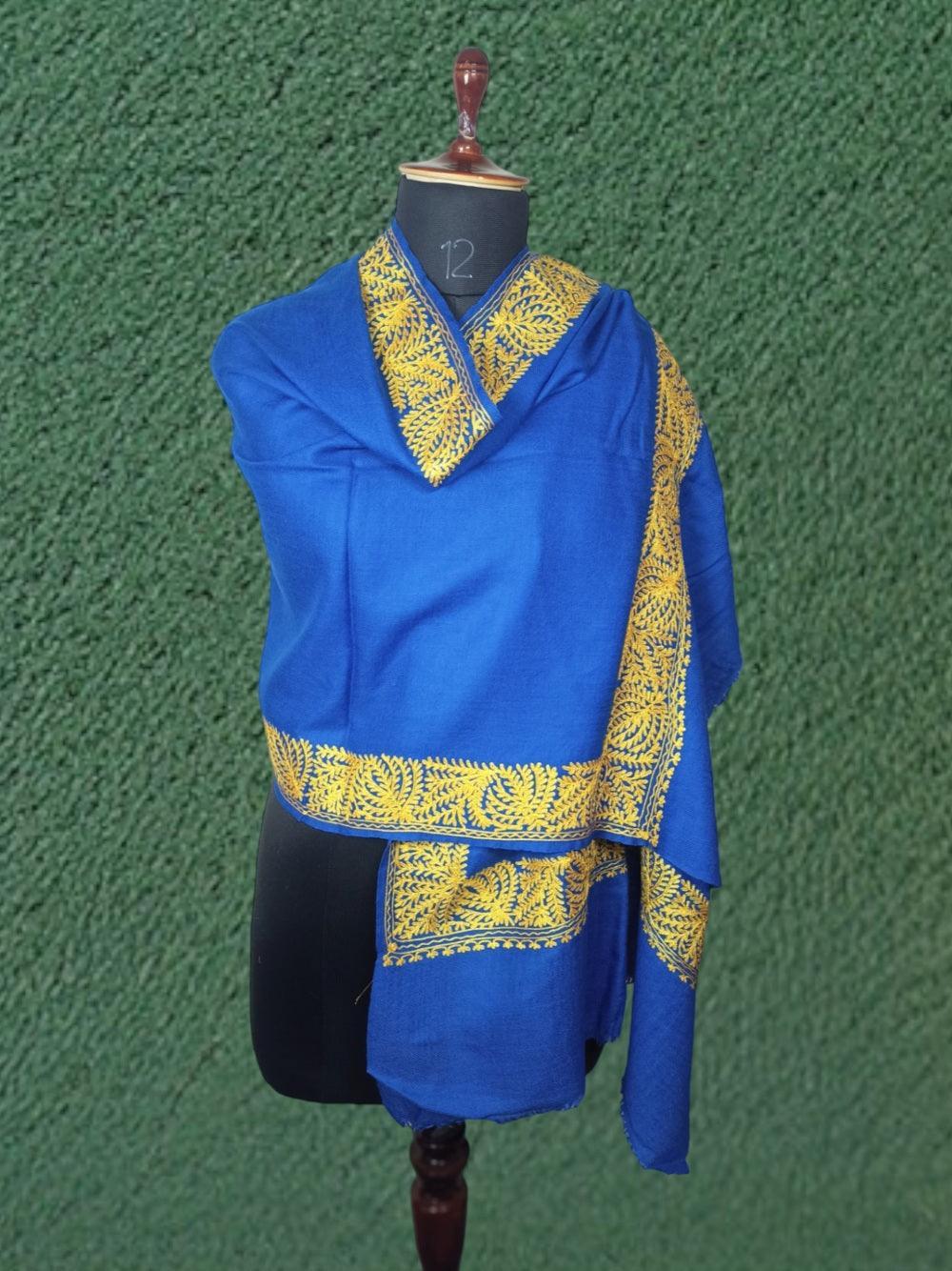 Tilla Border Stole | Zari Border | Blue Colour | Handwoven - ZANSKAR ARTS