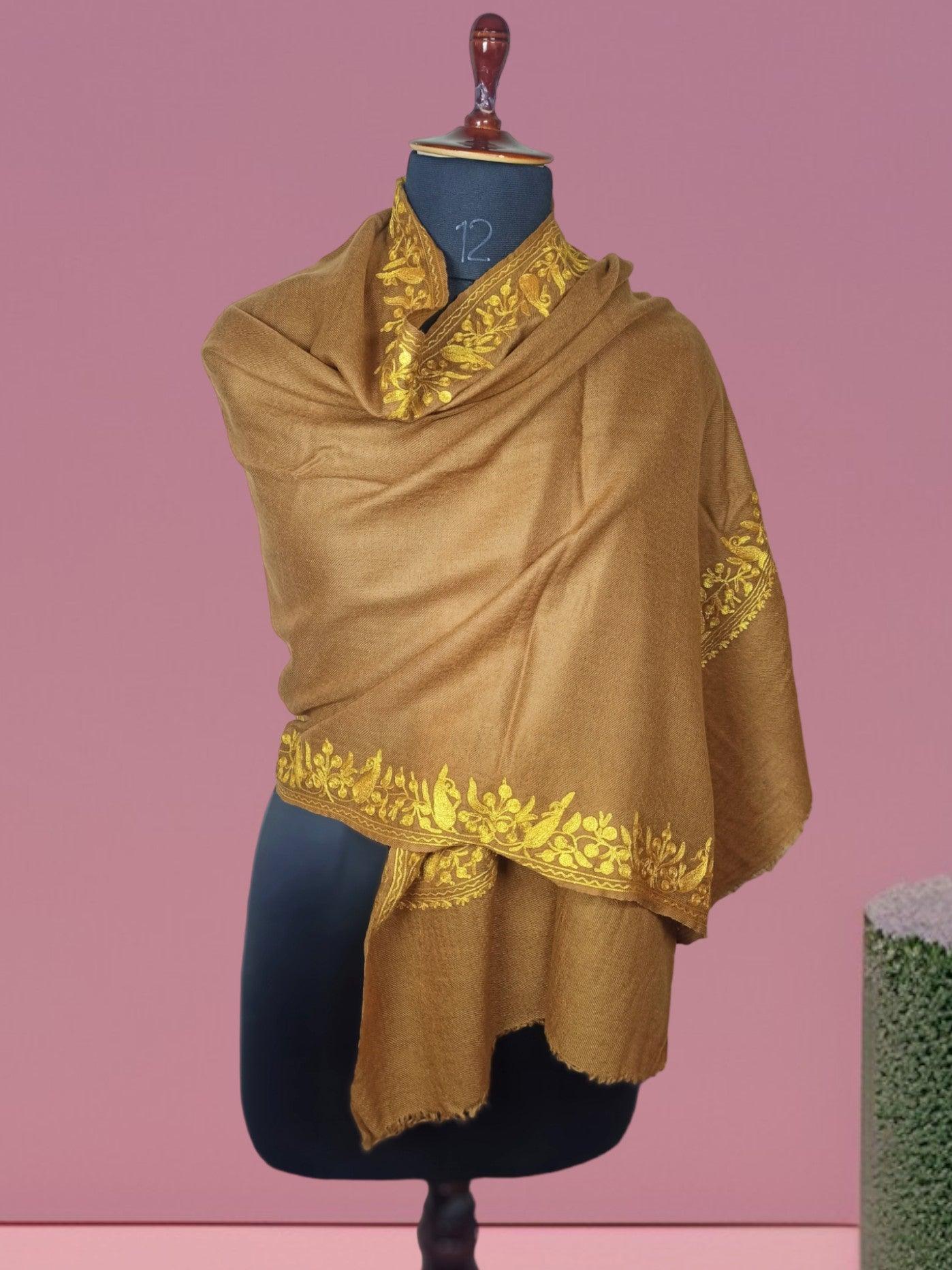 Tilla Border Stole | Zari Border | Metallic Gold Colour | Handwoven - ZANSKAR ARTS