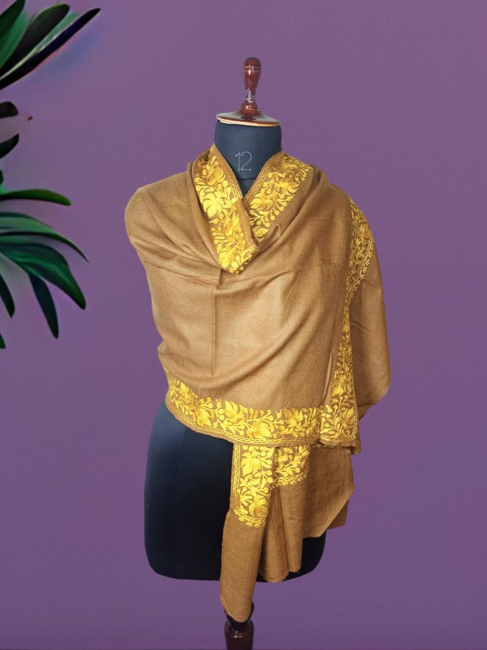Tilla Border Stole | Zari Border | Metallic Gold Colour | Handwoven - ZANSKAR ARTS