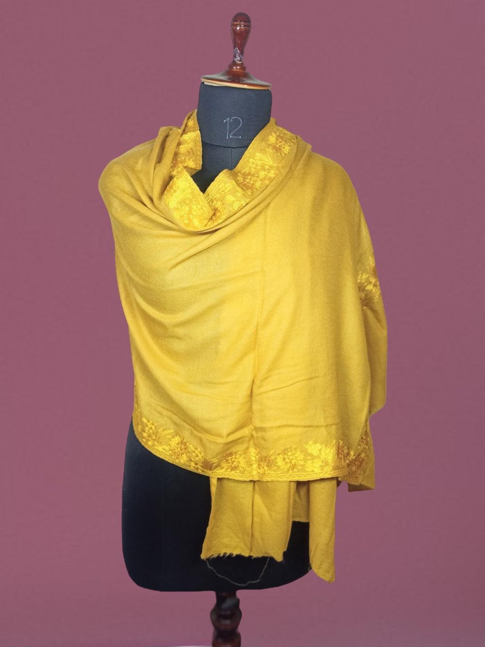 Tilla Border Stole | Zari Border | Mustard Colour - ZANSKAR ARTS
