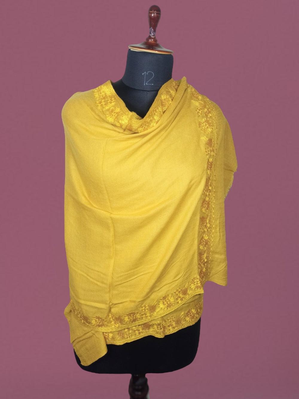 Tilla Border Stole | Zari Border | Mustard Colour - ZANSKAR ARTS