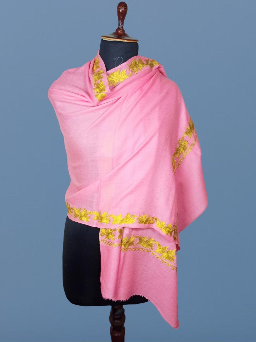 Tilla Border Stole | Zari Border | Pink Colour | Handwoven - ZANSKAR ARTS