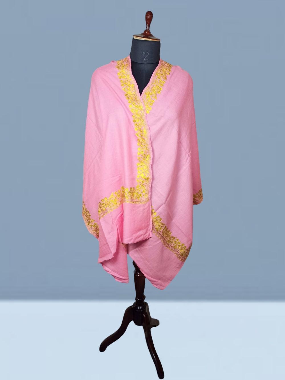 Tilla Border Stole | Zari Border | Pink Colour | Handwoven - ZANSKAR ARTS