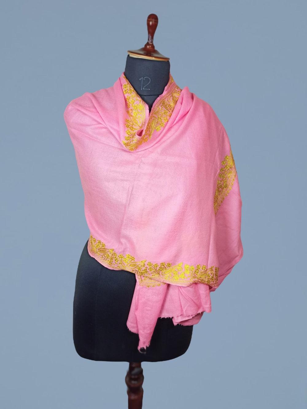 Tilla Border Stole | Zari Border | Pink Colour | Handwoven - ZANSKAR ARTS
