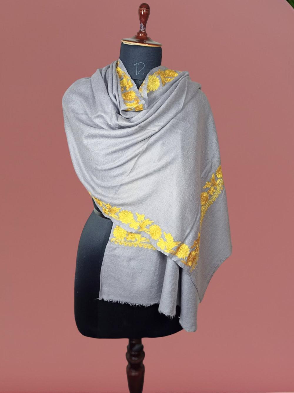 Tilla Border Stoles | Zare Border | Silver Grey - ZANSKAR ARTS